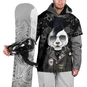 Накидка на куртку 3D с принтом Панда в косухе в Екатеринбурге, 100% полиэстер |  | anarchy | bear | color | cool | icon | jacket | mohawk | music | panda | piercing | punk | purple | rock | skull | white | аксессуар | анархия | белый | значок | ирокез | круто | куртка | медведь | музыка | одежда | очки | панда | панк |