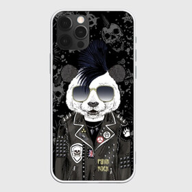 Чехол для iPhone 12 Pro Max с принтом Панда в косухе в Екатеринбурге, Силикон |  | Тематика изображения на принте: anarchy | bear | color | cool | icon | jacket | mohawk | music | panda | piercing | punk | purple | rock | skull | white | аксессуар | анархия | белый | значок | ирокез | круто | куртка | медведь | музыка | одежда | очки | панда | панк |