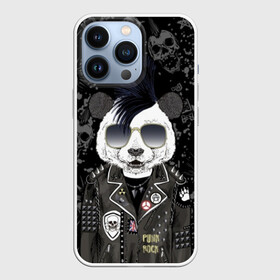 Чехол для iPhone 13 Pro с принтом Панда в косухе в Екатеринбурге,  |  | anarchy | bear | color | cool | icon | jacket | mohawk | music | panda | piercing | punk | purple | rock | skull | white | аксессуар | анархия | белый | значок | ирокез | круто | куртка | медведь | музыка | одежда | очки | панда | панк |