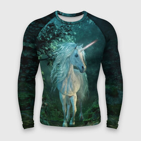 Мужской рашгард 3D с принтом Единорог в Екатеринбурге,  |  | animal | beautiful | blue | fantasy | green | hooves | horn | horse | magi | mushrooms | nature | night | unicorn | white | белый | волшебство | грибы | грива | единорог | животное | зеленый | иллюстрация | копыта | лес | лошадь | мифология | но