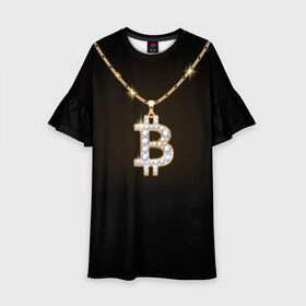 Детское платье 3D с принтом Бриллиантовый биткоин в Екатеринбурге, 100% полиэстер | прямой силуэт, чуть расширенный к низу. Круглая горловина, на рукавах — воланы | Тематика изображения на принте: bitcoin | black | chain | color | diamond | emblem | gold | golden | hip hop | logo | luxury | money | style | symbol | алмаз | блеск | блестящий | бриллиант | валюта | деньги | знак | золото | золотой | криптовалюта | кулон | логотип | люкс | роскошь | с