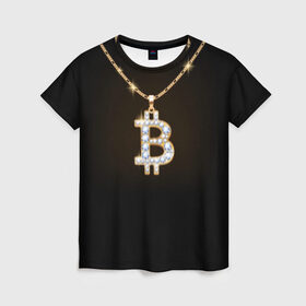 Женская футболка 3D с принтом Бриллиантовый биткоин в Екатеринбурге, 100% полиэфир ( синтетическое хлопкоподобное полотно) | прямой крой, круглый вырез горловины, длина до линии бедер | bitcoin | black | chain | color | diamond | emblem | gold | golden | hip hop | logo | luxury | money | style | symbol | алмаз | блеск | блестящий | бриллиант | валюта | деньги | знак | золото | золотой | криптовалюта | кулон | логотип | люкс | роскошь | с