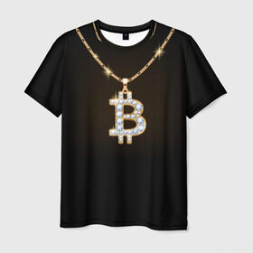 Мужская футболка 3D с принтом Бриллиантовый биткоин в Екатеринбурге, 100% полиэфир | прямой крой, круглый вырез горловины, длина до линии бедер | bitcoin | black | chain | color | diamond | emblem | gold | golden | hip hop | logo | luxury | money | style | symbol | алмаз | блеск | блестящий | бриллиант | валюта | деньги | знак | золото | золотой | криптовалюта | кулон | логотип | люкс | роскошь | с