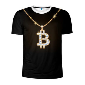 Мужская футболка 3D спортивная с принтом Бриллиантовый биткоин в Екатеринбурге, 100% полиэстер с улучшенными характеристиками | приталенный силуэт, круглая горловина, широкие плечи, сужается к линии бедра | bitcoin | black | chain | color | diamond | emblem | gold | golden | hip hop | logo | luxury | money | style | symbol | алмаз | блеск | блестящий | бриллиант | валюта | деньги | знак | золото | золотой | криптовалюта | кулон | логотип | люкс | роскошь | с