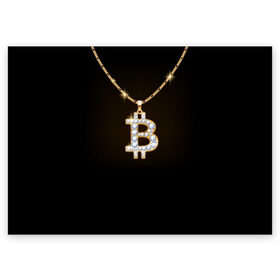 Поздравительная открытка с принтом Бриллиантовый биткоин в Екатеринбурге, 100% бумага | плотность бумаги 280 г/м2, матовая, на обратной стороне линовка и место для марки
 | Тематика изображения на принте: bitcoin | black | chain | color | diamond | emblem | gold | golden | hip hop | logo | luxury | money | style | symbol | алмаз | блеск | блестящий | бриллиант | валюта | деньги | знак | золото | золотой | криптовалюта | кулон | логотип | люкс | роскошь | с