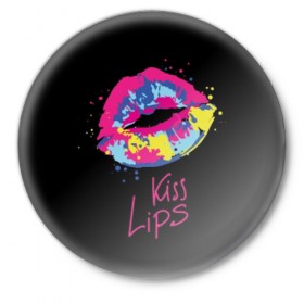 Значок с принтом Kiss Lips в Екатеринбурге,  металл | круглая форма, металлическая застежка в виде булавки | 