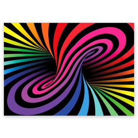 Поздравительная открытка с принтом Метаморфозы в Екатеринбурге, 100% бумага | плотность бумаги 280 г/м2, матовая, на обратной стороне линовка и место для марки
 | abstraction | black | blue | color | green | hypnosis | illusion | orange | p | rainbow | red | tunnel | yellow | абстракция | галлюцинации | гипноз | желтый | зеленый | иллюзия | красный | оранжевый | полосы | психоделика | радуга | разноцветны