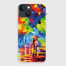 Чехол для iPhone 13 mini с принтом Осенний бульвар в Екатеринбурге,  |  | art | blue | couple | green | lovers | orange | street | tree | umbrella | yellow | влюбленные | дерево | дождь | желтый | зеленый | зонт | искусство | картина | краски | красный | листья | масло | о | оранжевый | осенний | отражение