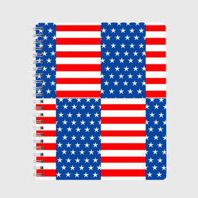 Тетрадь с принтом США в Екатеринбурге, 100% бумага | 48 листов, плотность листов — 60 г/м2, плотность картонной обложки — 250 г/м2. Листы скреплены сбоку удобной пружинной спиралью. Уголки страниц и обложки скругленные. Цвет линий — светло-серый
 | flag | stars | usa | usa flag | америка | американский флаг | звезды | надписи | полосы | сша | флаг | флаг сша