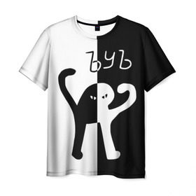 Мужская футболка 3D с принтом ЪУЪ (Black-White). в Екатеринбурге, 100% полиэфир | прямой крой, круглый вырез горловины, длина до линии бедер | cat | mem | memes | интернет приколы | кот | мем | мем кот | ъуъ | ъуъ съука
