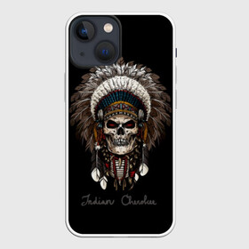 Чехол для iPhone 13 mini с принтом Череп с роучем в Екатеринбурге,  |  | cherokee | culture | ethnic | feathers | indian | national | navajo | roach | skeleton | skull | traditional | индеец | культура | навахо | национальный | перья | роуч | скелет | традиционный | череп | чероки | этнический