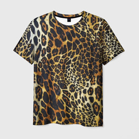 Мужская футболка 3D с принтом Шкура леопарда в Екатеринбурге, 100% полиэфир | прямой крой, круглый вырез горловины, длина до линии бедер | animal | cheeky | dangerous | leopard | nature | pattern | predator | skin | spots | wild | дерзкий | дикий | животное | леопард | опасный | природа | пятна | узор | хищник