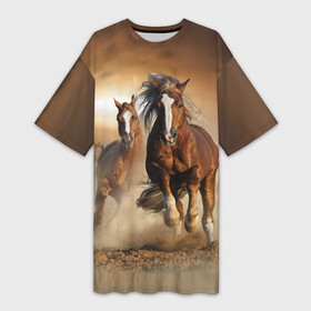 Платье-футболка 3D с принтом Бегущие лошади в Екатеринбурге,  |  | animal | color | dust | hooves | horse | mane | mustang | muzzle | nature | sky | speed | грива | животное | конь | копыта | лошадь | мустанг | небо | окрас | природа | пыль | скакун | скорость