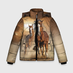 Зимняя куртка для мальчиков 3D с принтом Бегущие лошади в Екатеринбурге, ткань верха — 100% полиэстер; подклад — 100% полиэстер, утеплитель — 100% полиэстер | длина ниже бедра, удлиненная спинка, воротник стойка и отстегивающийся капюшон. Есть боковые карманы с листочкой на кнопках, утяжки по низу изделия и внутренний карман на молнии. 

Предусмотрены светоотражающий принт на спинке, радужный светоотражающий элемент на пуллере молнии и на резинке для утяжки | animal | color | dust | hooves | horse | mane | mustang | muzzle | nature | sky | speed | грива | животное | конь | копыта | лошадь | мустанг | небо | окрас | природа | пыль | скакун | скорость