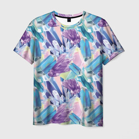 Мужская футболка 3D с принтом Кристаллы в Екатеринбурге, 100% полиэфир | прямой крой, круглый вырез горловины, длина до линии бедер | crystal | cute | opal | pink | purple | shining | shiny | stone | блестящий | камень | кристалл | опал | розовый | сияющий | фиолетовый