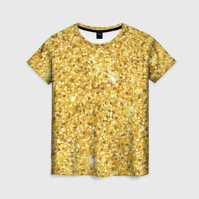 Женская футболка 3D с принтом Золотые блестки в Екатеринбурге, 100% полиэфир ( синтетическое хлопкоподобное полотно) | прямой крой, круглый вырез горловины, длина до линии бедер | bright | cool | glitter | gold | gold glitter | luxury | shine | sparkle | yellow | глиттер | желтый | золото | золотые блёстки | прикольно | роскошь | сверкать | сияние | ярко