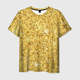 Мужская футболка 3D с принтом Золотые блестки в Екатеринбурге, 100% полиэфир | прямой крой, круглый вырез горловины, длина до линии бедер | Тематика изображения на принте: bright | cool | glitter | gold | gold glitter | luxury | shine | sparkle | yellow | глиттер | желтый | золото | золотые блёстки | прикольно | роскошь | сверкать | сияние | ярко