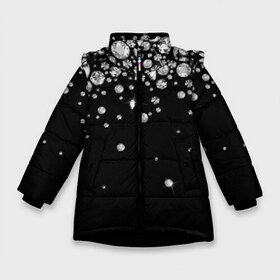 Зимняя куртка для девочек 3D с принтом Бриллианты в Екатеринбурге, ткань верха — 100% полиэстер; подклад — 100% полиэстер, утеплитель — 100% полиэстер. | длина ниже бедра, удлиненная спинка, воротник стойка и отстегивающийся капюшон. Есть боковые карманы с листочкой на кнопках, утяжки по низу изделия и внутренний карман на молнии. 

Предусмотрены светоотражающий принт на спинке, радужный светоотражающий элемент на пуллере молнии и на резинке для утяжки. | Тематика изображения на принте: black | cut | diamond | gem | glitter | jewel | luxury | shine | white | алмаз | белый | блеск | бриллиант | диамант | драгоценность | драгоценный камень | люкс | огранка | роскошь | сияние | черный