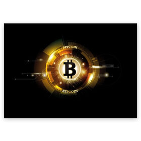 Поздравительная открытка с принтом Золотой биткоин в Екатеринбурге, 100% бумага | плотность бумаги 280 г/м2, матовая, на обратной стороне линовка и место для марки
 | bitcoin | black | business | coin | digital | electronic | emblem | future | golden | money | power | symbol | technology | web | yellow | бизнес | биткоин | будущее | валюта | веб | власть | деньги | желтый | жетон | золотой | криптовалюта | монета | сим