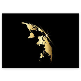 Поздравительная открытка с принтом Золотая планета в Екатеринбурге, 100% бумага | плотность бумаги 280 г/м2, матовая, на обратной стороне линовка и место для марки
 | black | continent | earth | gold | map | planet | radiance | ray | world | земля | золото | карта | континент | луч | материк | мир | планета | сияние | черный