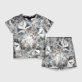 Детский костюм с шортами 3D с принтом Бриллиантовый блеск в Екатеринбурге,  |  | cut | diamond | gem | glitter | jewel | kaleidoscope | luxury | shine | sparkle | white | алмаз | белый | блеск | бриллиант | диамант | драгоценность | драгоценный камень | калейдоскоп | люкс | огранка | роскошь | сверкать | сияние
