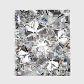 Тетрадь с принтом Бриллиантовый блеск в Екатеринбурге, 100% бумага | 48 листов, плотность листов — 60 г/м2, плотность картонной обложки — 250 г/м2. Листы скреплены сбоку удобной пружинной спиралью. Уголки страниц и обложки скругленные. Цвет линий — светло-серый
 | Тематика изображения на принте: cut | diamond | gem | glitter | jewel | kaleidoscope | luxury | shine | sparkle | white | алмаз | белый | блеск | бриллиант | диамант | драгоценность | драгоценный камень | калейдоскоп | люкс | огранка | роскошь | сверкать | сияние