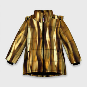 Зимняя куртка для девочек 3D с принтом Золотые волны в Екатеринбурге, ткань верха — 100% полиэстер; подклад — 100% полиэстер, утеплитель — 100% полиэстер. | длина ниже бедра, удлиненная спинка, воротник стойка и отстегивающийся капюшон. Есть боковые карманы с листочкой на кнопках, утяжки по низу изделия и внутренний карман на молнии. 

Предусмотрены светоотражающий принт на спинке, радужный светоотражающий элемент на пуллере молнии и на резинке для утяжки. | abstraction | cool | glitter | gold | lines | luxury | metal | ribbons | shine | texture | абстракция | блеск | волны | золото | круто | ленты | линии | металл | прикольно | роскошь | сиять | текстура