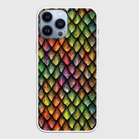 Чехол для iPhone 13 Pro Max с принтом Чешуя дракона в Екатеринбурге,  |  | blue | bright | colorful | cool | dragon | green | iridescent | orange | pink | purple | rainbow | red | skin | snake | брызги | волшебный | дракон | зеленый | змея | кожа | красный | красочный | оранжевый | прикольный | радуга | радужный