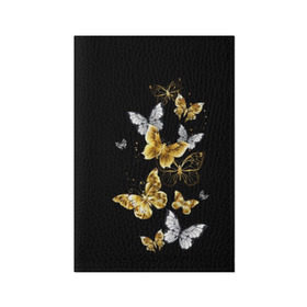 Обложка для паспорта матовая кожа с принтом Золотые бабочки в Екатеринбурге, натуральная матовая кожа | размер 19,3 х 13,7 см; прозрачные пластиковые крепления | airy | black | butterfly | cool | cute | flight | flit | gold | insect | magical | white | wings | yellow | бабочка | белый | воздушный | волшебный | желтый | золото | крылья | милый | насекомое | полёт | порхать | прикольный | черный