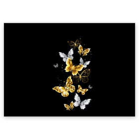 Поздравительная открытка с принтом Золотые бабочки в Екатеринбурге, 100% бумага | плотность бумаги 280 г/м2, матовая, на обратной стороне линовка и место для марки
 | airy | black | butterfly | cool | cute | flight | flit | gold | insect | magical | white | wings | yellow | бабочка | белый | воздушный | волшебный | желтый | золото | крылья | милый | насекомое | полёт | порхать | прикольный | черный