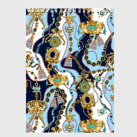 Скетчбук с принтом Барокко в Екатеринбурге, 100% бумага
 | 48 листов, плотность листов — 100 г/м2, плотность картонной обложки — 250 г/м2. Листы скреплены сверху удобной пружинной спиралью | Тематика изображения на принте: baroque | blue | chain | decoration | fringe | gold | ribbon | style | vintage | white | барокко | бахрома | белый | винтаж | золото | кисточка | лента | синий | стиль | украшения | цепочка