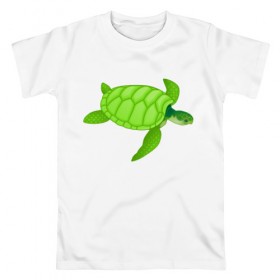 Мужская футболка хлопок с принтом Черепаха. в Екатеринбурге, 100% хлопок | прямой крой, круглый вырез горловины, длина до линии бедер, слегка спущенное плечо. | большая | живность | животные | зелёная | море | морская | природа | черепаха