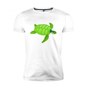 Мужская футболка премиум с принтом Черепаха. в Екатеринбурге, 92% хлопок, 8% лайкра | приталенный силуэт, круглый вырез ворота, длина до линии бедра, короткий рукав | большая | живность | животные | зелёная | море | морская | природа | черепаха