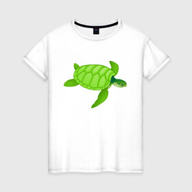 Женская футболка хлопок с принтом Черепаха. в Екатеринбурге, 100% хлопок | прямой крой, круглый вырез горловины, длина до линии бедер, слегка спущенное плечо | большая | живность | животные | зелёная | море | морская | природа | черепаха