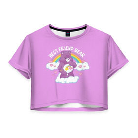 Женская футболка Cropp-top с принтом Заботливые мишки в Екатеринбурге, 100% полиэстер | круглая горловина, длина футболки до линии талии, рукава с отворотами | Тематика изображения на принте: best friend | rainbow | заботливые мишки | лучшие друзья | медведь | медвежонок | милота | мимими | миша | мишка | мишки радужные | мультик | радуга | сердечки