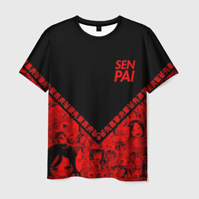 Мужская футболка 3D с принтом SENPAI в Екатеринбурге, 100% полиэфир | прямой крой, круглый вырез горловины, длина до линии бедер | 2 versia | ahegao | anime | manga | paint | red | sempai | senpai | sup | supreme | trend | white | аниме | белый | манга | семпай | сенпай | суп | суприм