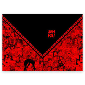 Поздравительная открытка с принтом SENPAI в Екатеринбурге, 100% бумага | плотность бумаги 280 г/м2, матовая, на обратной стороне линовка и место для марки
 | Тематика изображения на принте: 2 versia | ahegao | anime | manga | paint | red | sempai | senpai | sup | supreme | trend | white | аниме | белый | манга | семпай | сенпай | суп | суприм