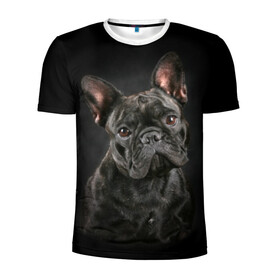Мужская футболка 3D спортивная с принтом Французский бульдог в Екатеринбурге, 100% полиэстер с улучшенными характеристиками | приталенный силуэт, круглая горловина, широкие плечи, сужается к линии бедра | animal | background | beast | black | breed | bulldog | cool | cute | dog | ears | french | jaw | look | muzzle | portrait | wool | бульдог | взгляд | животное | зверь | милый | пёс | порода | портрет | прикольно | псина | собака | уши | фон | фра