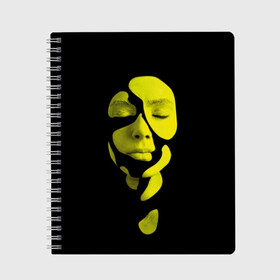 Тетрадь с принтом Креативный макияж в Екатеринбурге, 100% бумага | 48 листов, плотность листов — 60 г/м2, плотность картонной обложки — 250 г/м2. Листы скреплены сбоку удобной пружинной спиралью. Уголки страниц и обложки скругленные. Цвет линий — светло-серый
 | Тематика изображения на принте: abstraction | art | black | color | cool | crea | creative | face | girl | green | lime | makeup | person | photo | portrait | style | woman | абстракция | арт | грим | девушка | женщина | зеленый | искусство | креативный | лицо | макияж | потрет | прикол