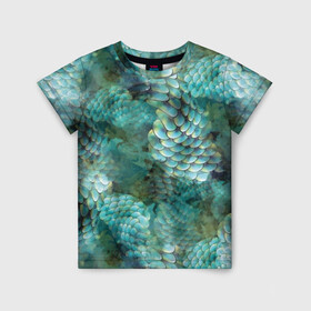 Детская футболка 3D с принтом Чешуя русалки в Екатеринбурге, 100% гипоаллергенный полиэфир | прямой крой, круглый вырез горловины, длина до линии бедер, чуть спущенное плечо, ткань немного тянется | blue | color | fish | gray | green | mermaid | neyad | pattern | scales | sea | siren | skin | turquoise | wallpaper | water | бирюзовый | вода | зеленый | кожа | море | неяда | обои | паттерн | русалка | рыба | серый | сирена | цвет | чешуя