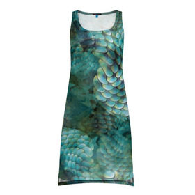 Платье-майка 3D с принтом Чешуя русалки в Екатеринбурге, 100% полиэстер | полуприлегающий силуэт, широкие бретели, круглый вырез горловины, удлиненный подол сзади. | blue | color | fish | gray | green | mermaid | neyad | pattern | scales | sea | siren | skin | turquoise | wallpaper | water | бирюзовый | вода | зеленый | кожа | море | неяда | обои | паттерн | русалка | рыба | серый | сирена | цвет | чешуя