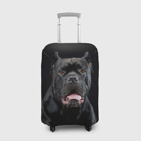 Чехол для чемодана 3D с принтом Черный кан - корсо в Екатеринбурге, 86% полиэфир, 14% спандекс | двустороннее нанесение принта, прорези для ручек и колес | animal | background | beast | black | breed | can   corso | cool | cute | dog | ears | fangs | jaw | look | muzzle | portrait | tongue | wool | взгляд | животное | зверь | кан   корсо | клыки | милый | пёс | порода | портрет | прикольно | псина | 