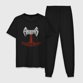 Мужская пижама хлопок с принтом Amorphis в Екатеринбурге, 100% хлопок | брюки и футболка прямого кроя, без карманов, на брюках мягкая резинка на поясе и по низу штанин
 | Тематика изображения на принте: amorphis | death | death metal | folk | folk metal | logo | metal | progressive | rock | аморфис | метал | металл | музыка | рок | фолк