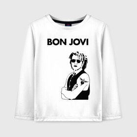 Детский лонгслив хлопок с принтом Bon Jovi в Екатеринбурге, 100% хлопок | круглый вырез горловины, полуприлегающий силуэт, длина до линии бедер | bon jovi | альбом | арена | бон | бон джови | глэм | группа | джови | джон | метал | музыка | надпись | песни | поп | попрок | рок | рокер | смайл | солист | софт | стена | хард | хеви | хевиметал