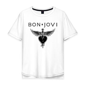Мужская футболка хлопок Oversize с принтом Bon Jovi в Екатеринбурге, 100% хлопок | свободный крой, круглый ворот, “спинка” длиннее передней части | Тематика изображения на принте: bon jovi | альбом | арена | бон | бон джови | глэм | группа | джови | джон | метал | музыка | надпись | песни | поп | попрок | рок | рокер | смайл | солист | софт | стена | хард | хеви | хевиметал