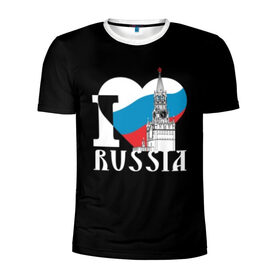 Мужская футболка 3D спортивная с принтом Я люблю Россию в Екатеринбурге, 100% полиэстер с улучшенными характеристиками | приталенный силуэт, круглая горловина, широкие плечи, сужается к линии бедра | black | blue | clock | flag | heart | homeland | kremlin | moscow | patriot | patriotism | red | red square | russia | slogan | text | tower | white | башня | белый | красная площадь | красный | кремль | лозунг | москва | патриот | патриотизм | родина | р