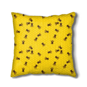 Подушка 3D с принтом Пчелы в сотах в Екатеринбурге, наволочка – 100% полиэстер, наполнитель – холлофайбер (легкий наполнитель, не вызывает аллергию). | состоит из подушки и наволочки. Наволочка на молнии, легко снимается для стирки | Тематика изображения на принте: bee | beehive | brown | bug | honey | honeycomb | insect | toiler | yellow | букашка | желтый | коричневый | мёд | насекомое | пчела | соты | труженик | улей