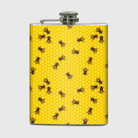 Фляга с принтом Пчелы в сотах в Екатеринбурге, металлический корпус | емкость 0,22 л, размер 125 х 94 мм. Виниловая наклейка запечатывается полностью | bee | beehive | brown | bug | honey | honeycomb | insect | toiler | yellow | букашка | желтый | коричневый | мёд | насекомое | пчела | соты | труженик | улей