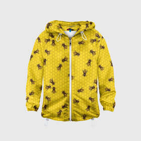 Детская ветровка 3D с принтом Пчелы в сотах в Екатеринбурге, 100% полиэстер | подол и капюшон оформлены резинкой с фиксаторами, по бокам два кармана без застежек, один потайной карман на груди | bee | beehive | brown | bug | honey | honeycomb | insect | toiler | yellow | букашка | желтый | коричневый | мёд | насекомое | пчела | соты | труженик | улей