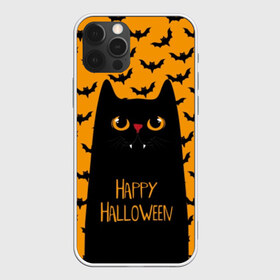 Чехол для iPhone 12 Pro Max с принтом Happy Halloween в Екатеринбурге, Силикон |  | autumn | bat | black | cat | eyes | fangs | halloween | holiday | horror | horrors | mouse | yellow | глаза | желтый | жуть | клыки | кот | летучая | мышь | осень | праздник | ужасы | хэллоуин | черный